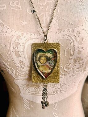 Antique Bronze “Queen of Hearts” Pendant Necklace